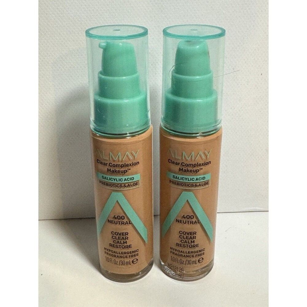 2 -Almay Clear Complexion Makeup Acne Treatment Foundation 400 Neutral Expired
